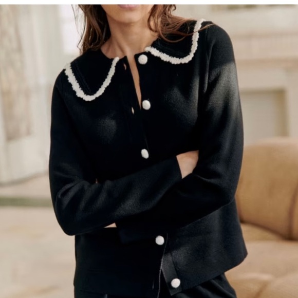 Sezane Sweaters - Sezane Bettany Noir/Ecru Cardigan